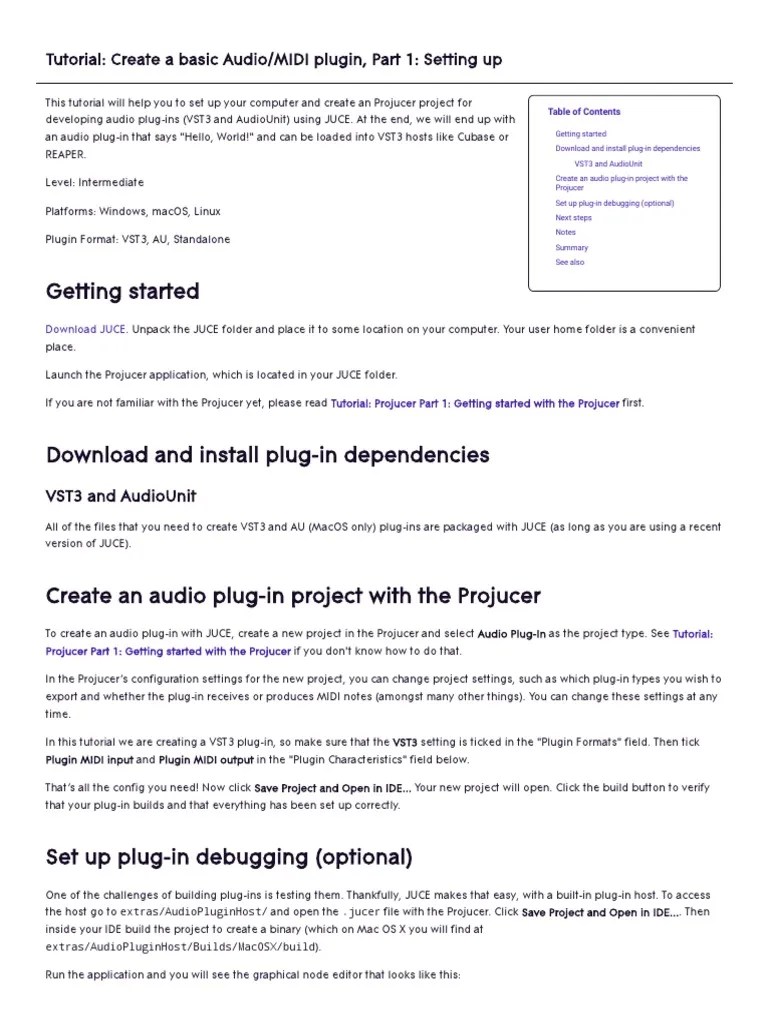 JUCE Tutorial Create A Basic Audio MIDI Plugin, Part 1 Setting