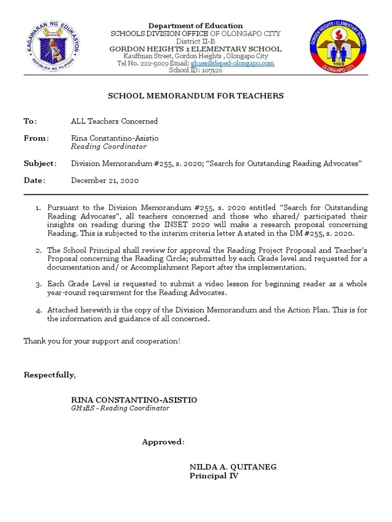 Sample of School Memorandum PDF