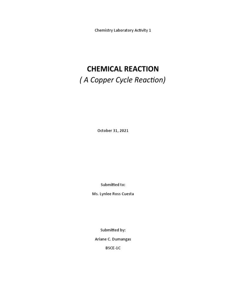 Chemistry Laboratory Activity 1 PDF Chemical Reactions Nitric Acid
