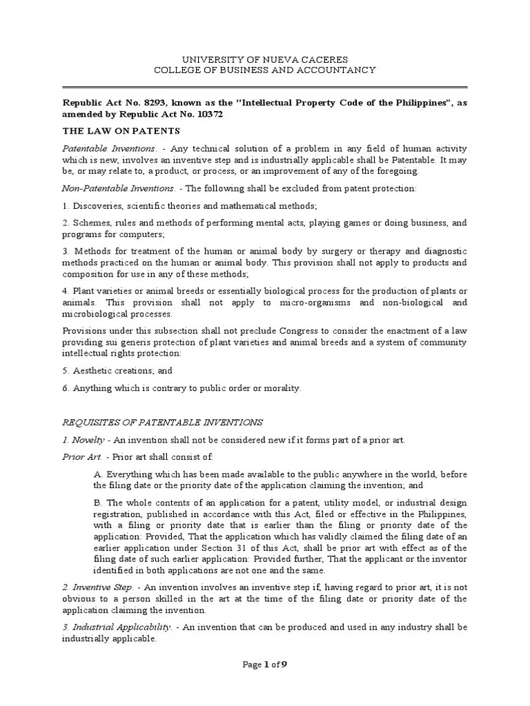 Republic Act No. 8293, Known As The "Intellectual Property Code of The