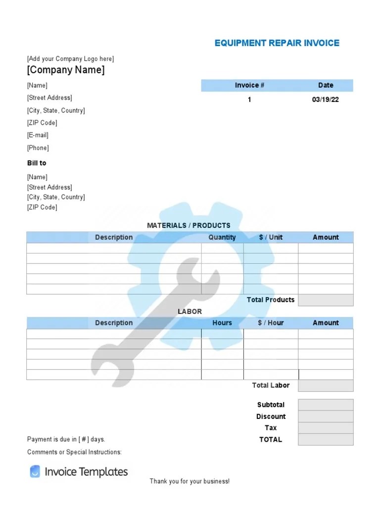 EquipmentRepairInvoiceTemplate PDF