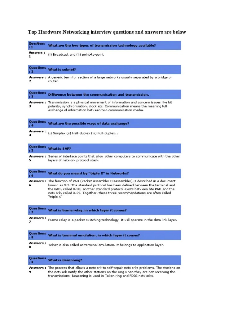 Top Hardware Networking Interview Questions and Answers Are Below PDF
