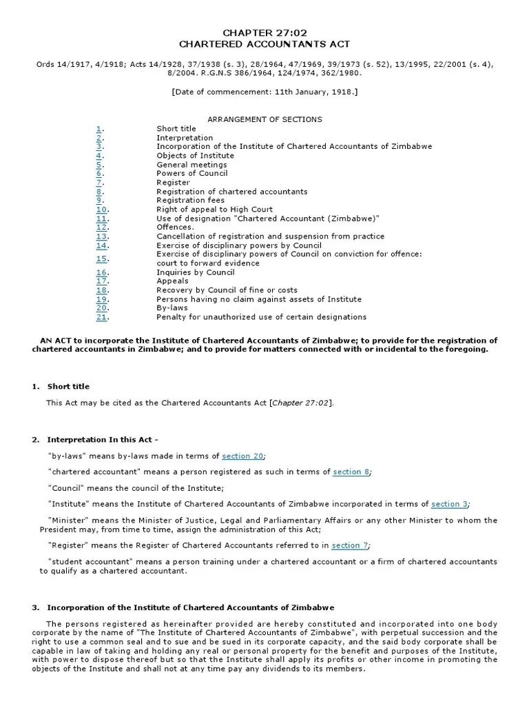 Chartered Accountants Act, No. 14 of 1917 PDF Accountant Common Law