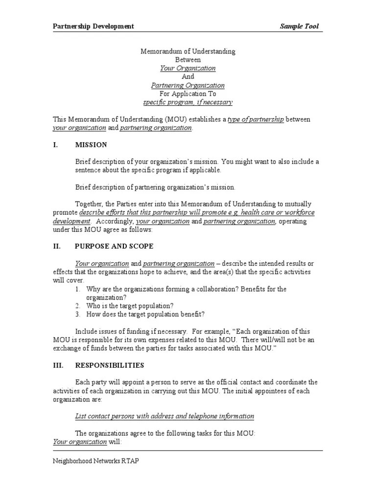 MOU Memorandum Of Understanding Partnership