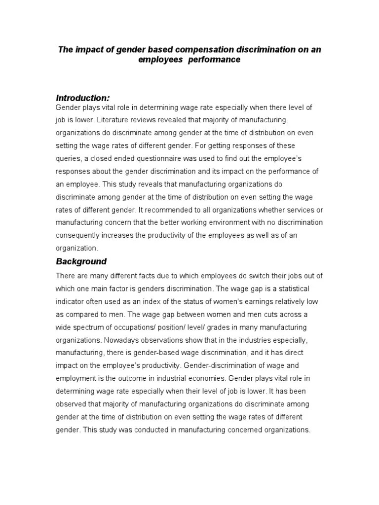 Research Proposal Gender Pay Gap Employment Discrimination