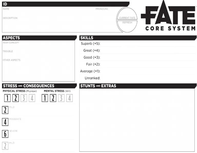 Fate Core Character Sheet PDF