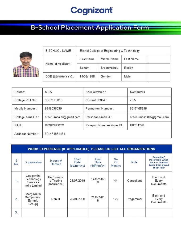 Cognizant Application Form 2022 2023 PDF