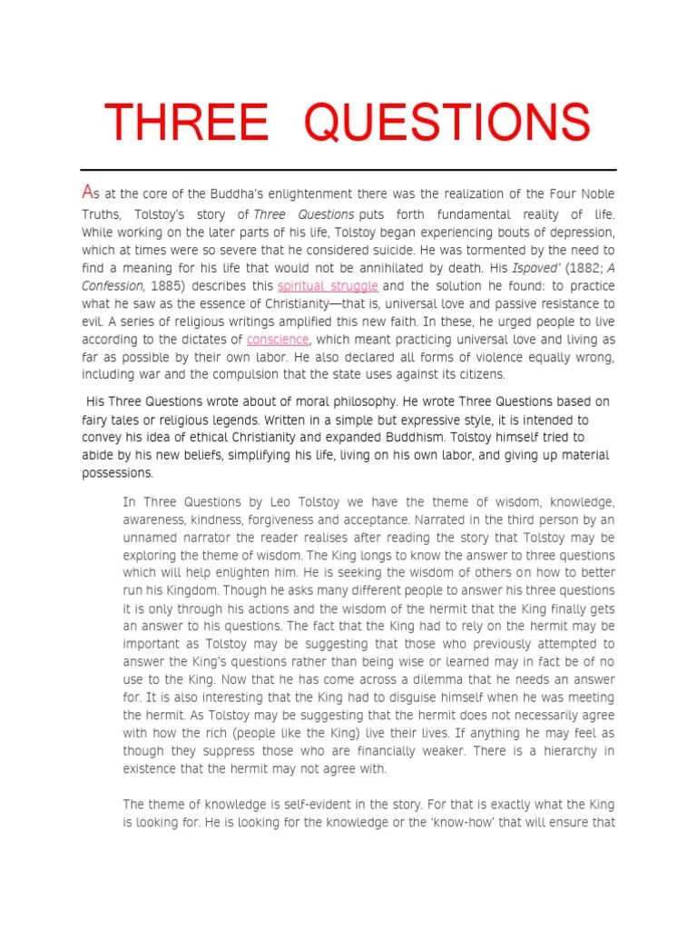 Three Questions PDF Leo Tolstoy