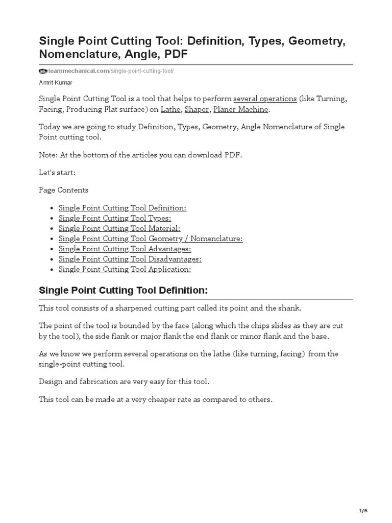 Single Point Cutting Tool Definition, Types, Geometry, Nomenclature, Angle, PDF Download Free