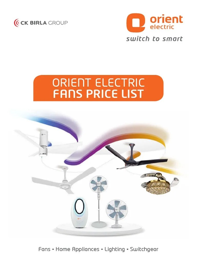 Orient Electric Fans Price List Fans Home Appliances Lighting Switchgear PDF