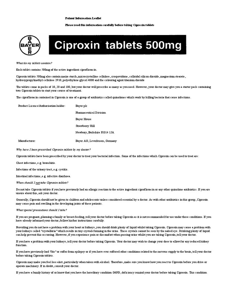 Patient Information Leaflet Cipro PDF Allergy Clinical Medicine