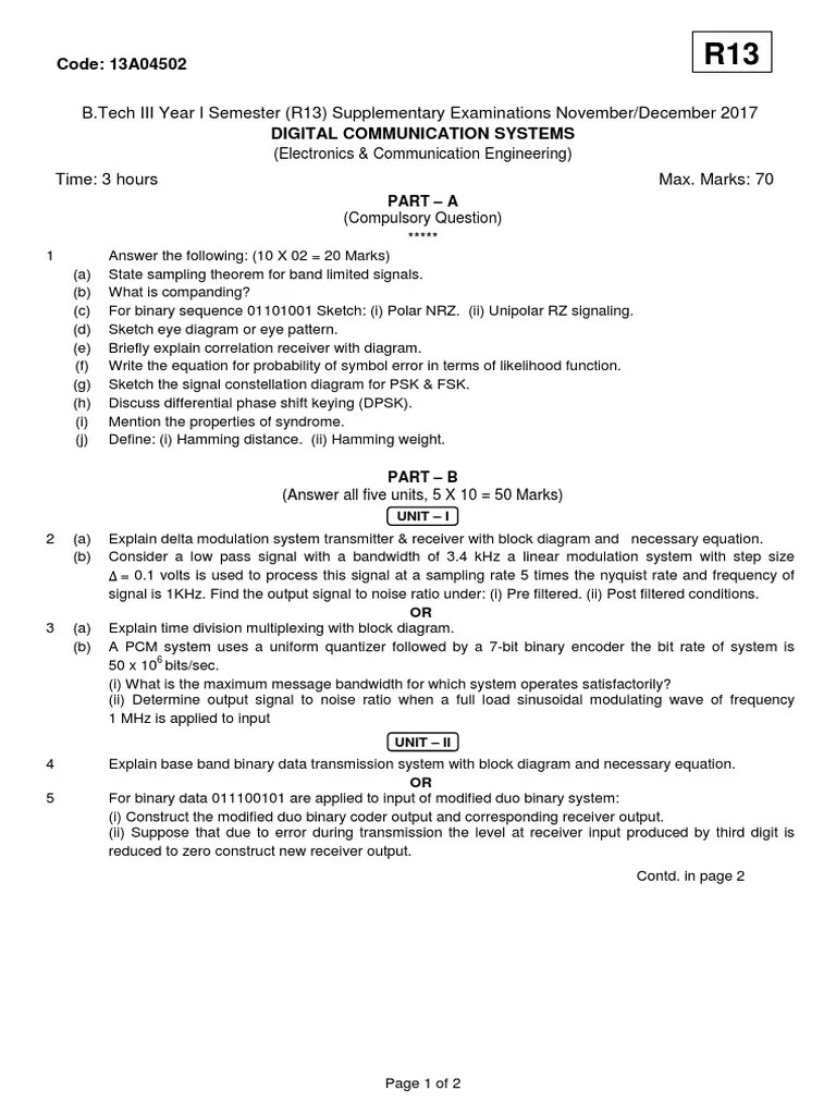 13A04502 Digital Communication Systems PDF Modulation Computer