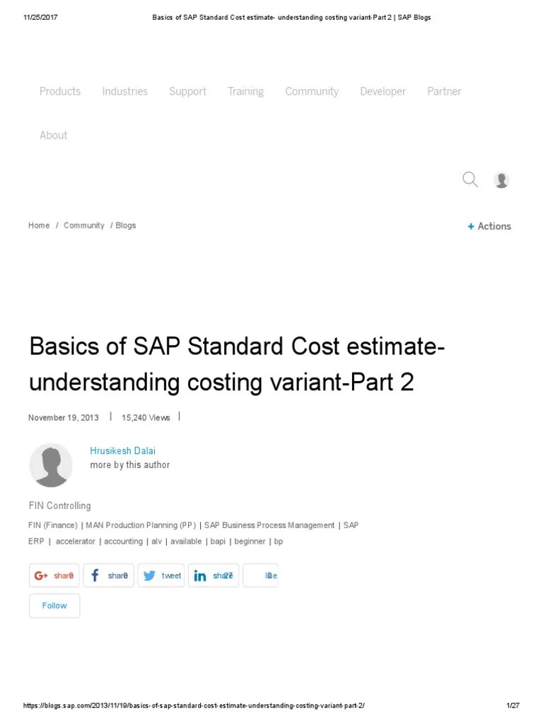 Basics of SAP Standard Cost Estimate Understanding Costing Variant