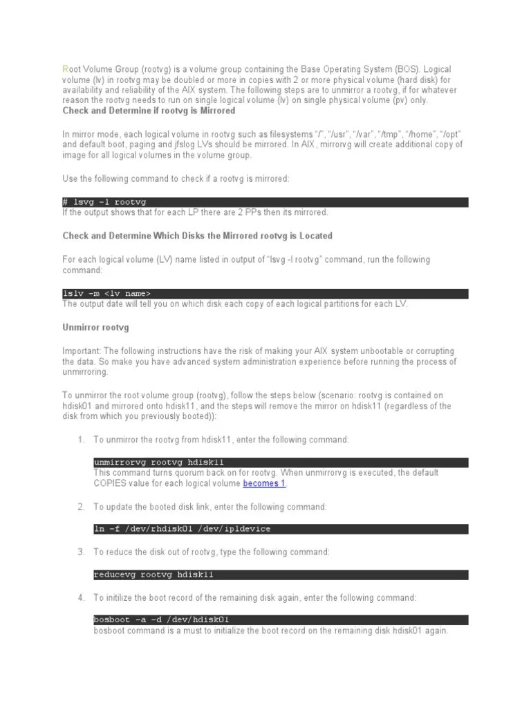 AIX Breaking Root Disk Mirrors PDF Booting Data