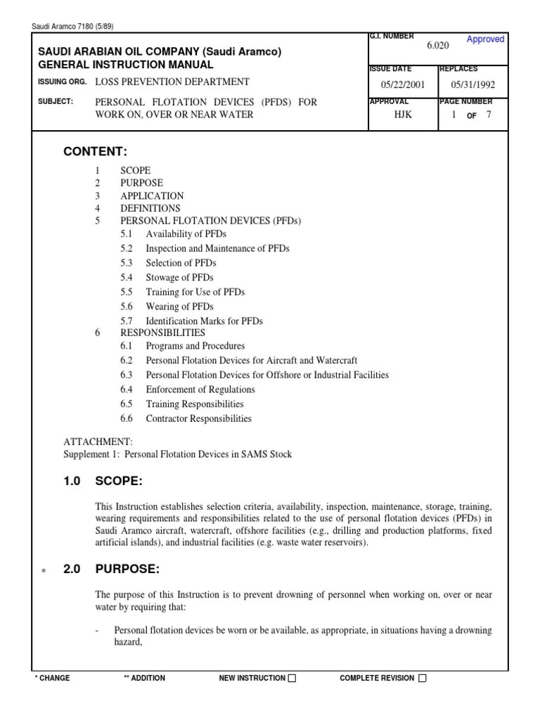 0006 020Personal Flotation Devices For Work Over, On or Nea PDF
