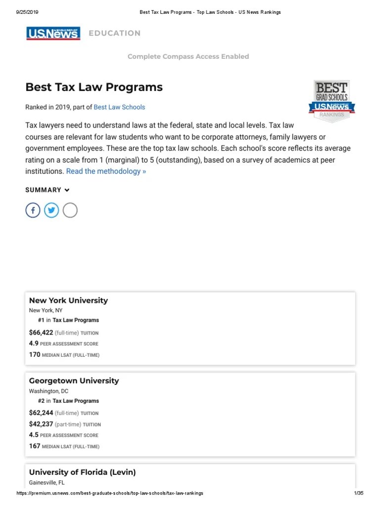 Top Tax Law Programs PDF Universities And Colleges Higher Education