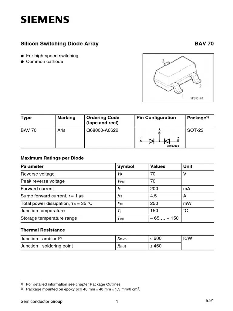 Silicon Switching Diode Array BAV 70 Type Ordering Code (Tape and Reel