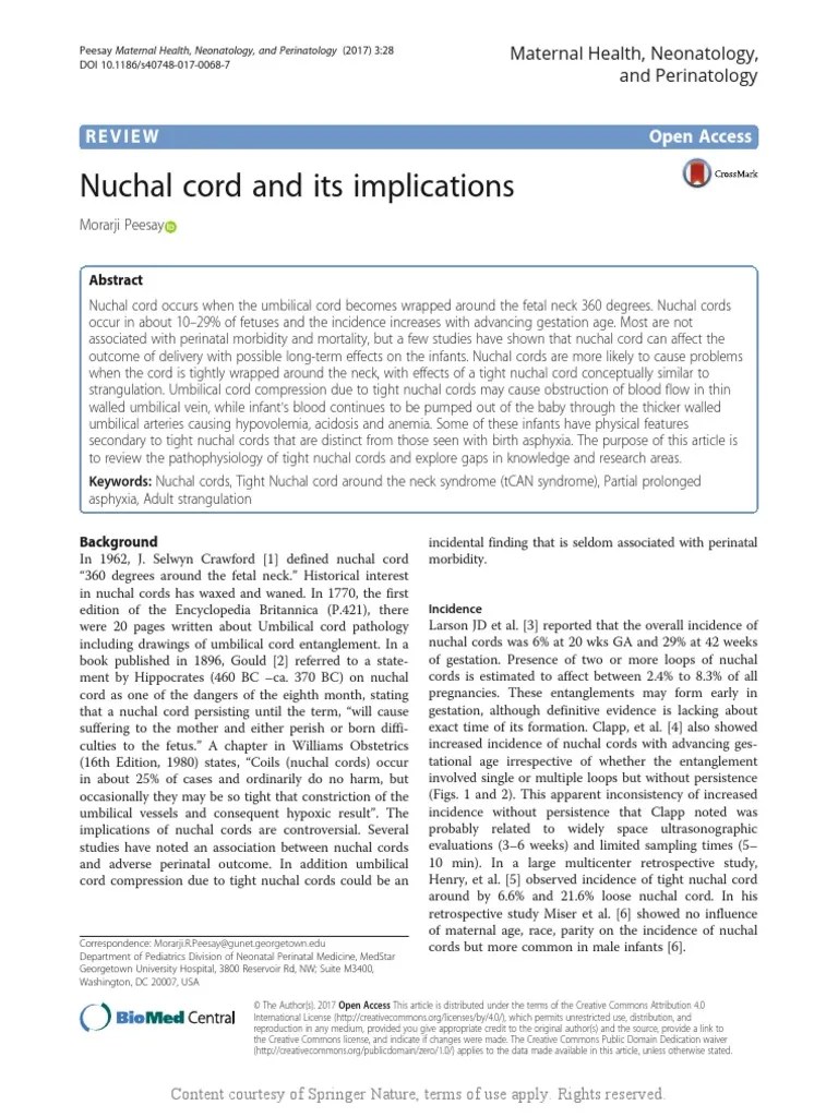 Nuchal Cord and Its Implications PDF Fetus Childbirth