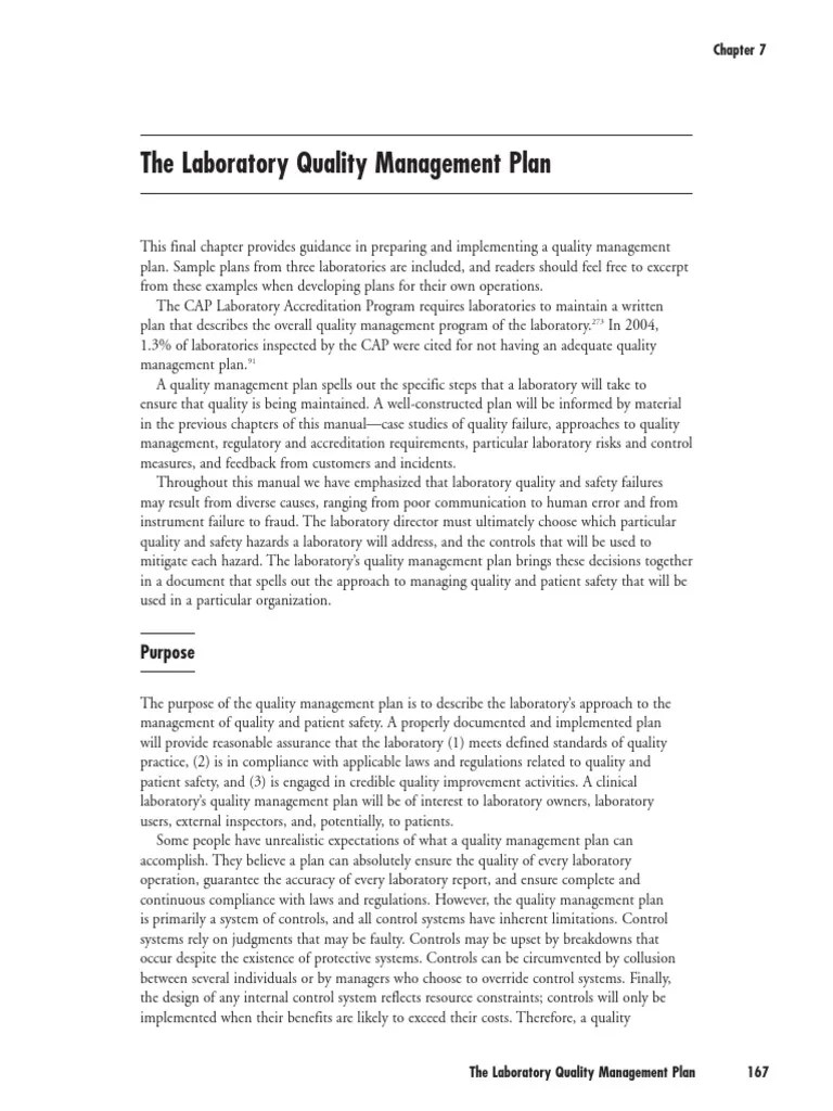 The Laboratory Quality Management Plan Purpose PDF Quality