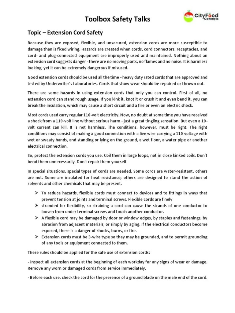 Protecting Workers from Extension Cord Hazards Proper Use, Inspection