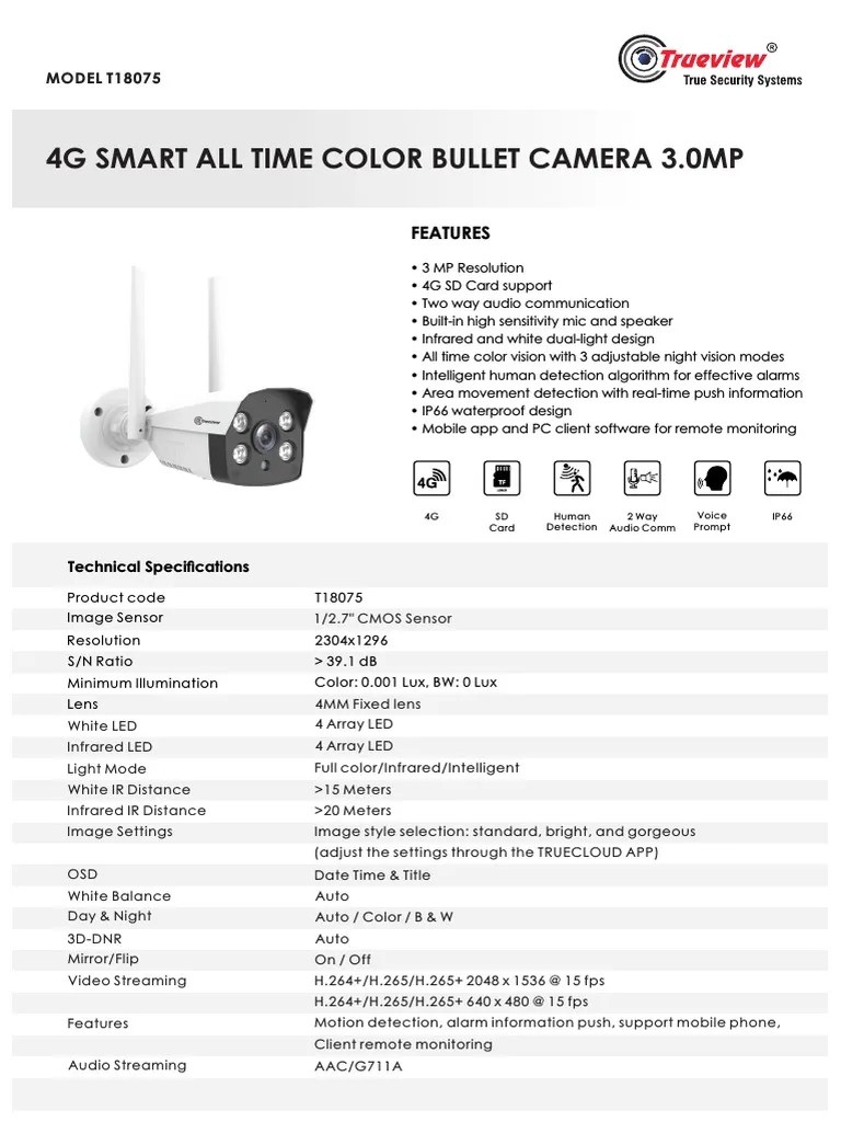 3.0MP 4G Smart All Time Color Bullet Cam 8075 PDF Infrared Camera