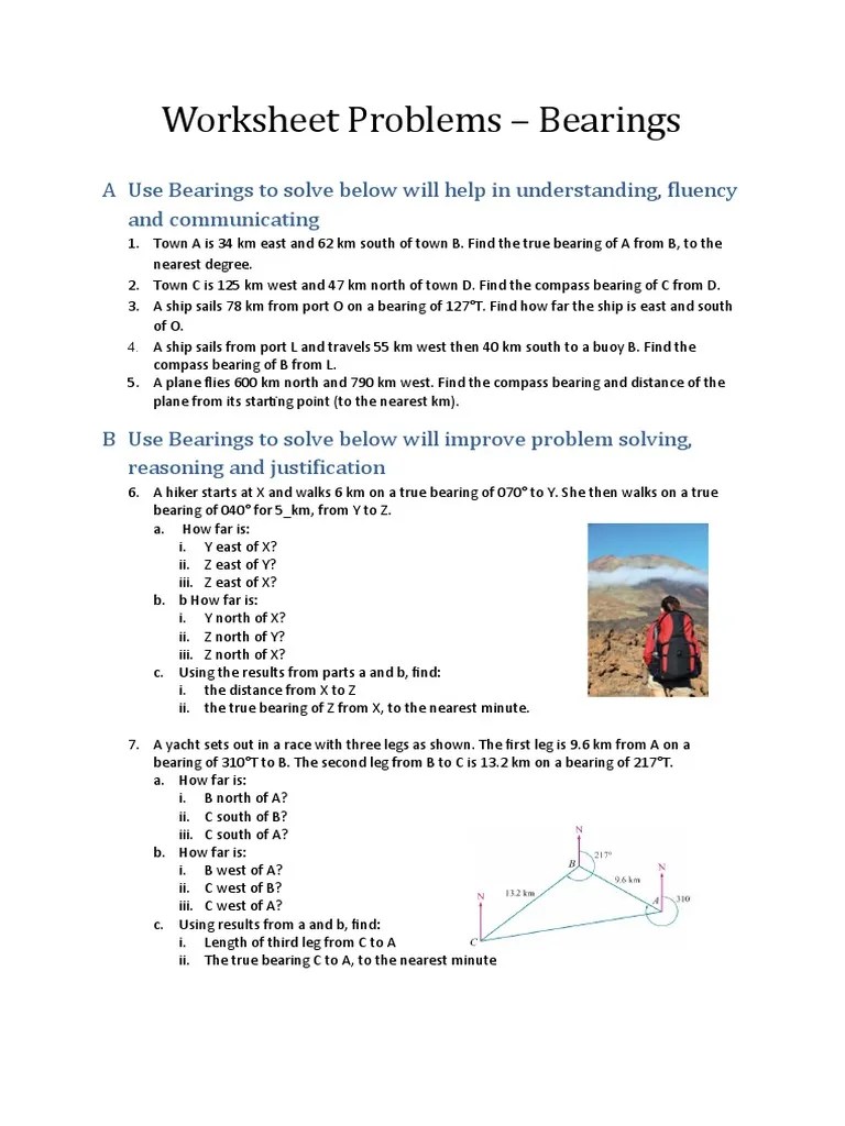 Worksheet Problems Bearings PDF Compass Navigation