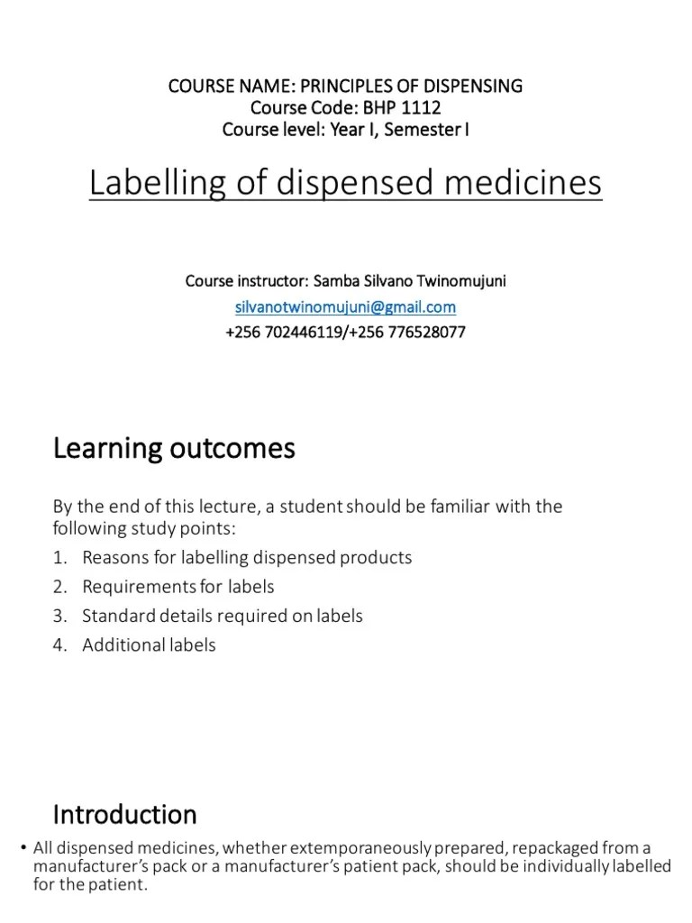 Labelling of Dispensed Medicines PDF Shelf Life Medicine