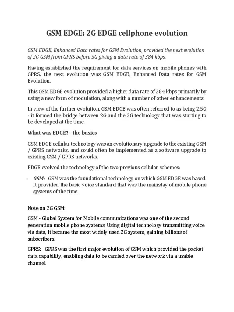 GSM EDGE 2G EDGE Cellphone Evolution PDF General Packet Radio