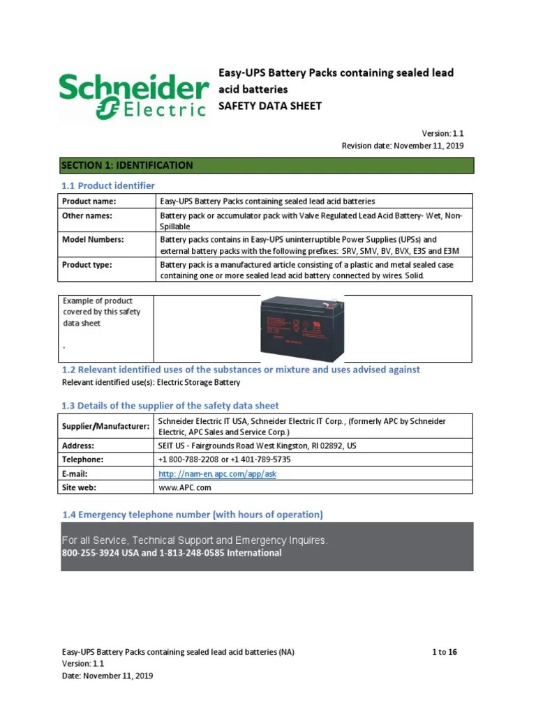 MSDS Easy UPS Battery Pack PB EN SDS v15 APC PDF Firefighting