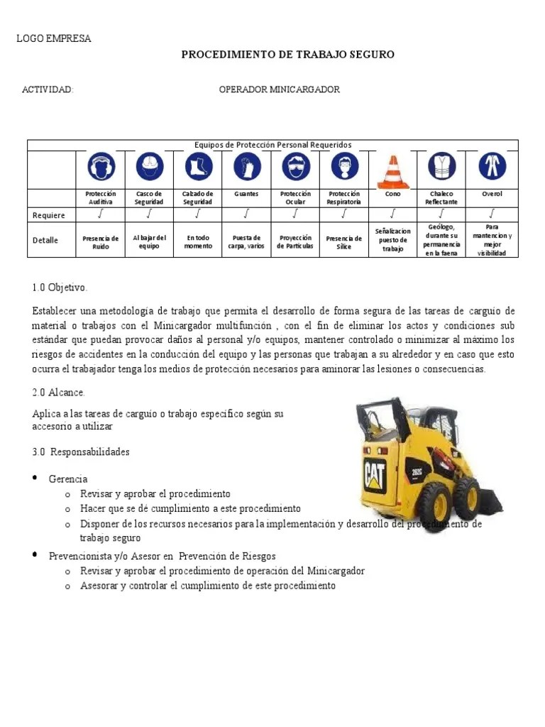 Procedimiento Seguro para Operador de Minicargador PDF