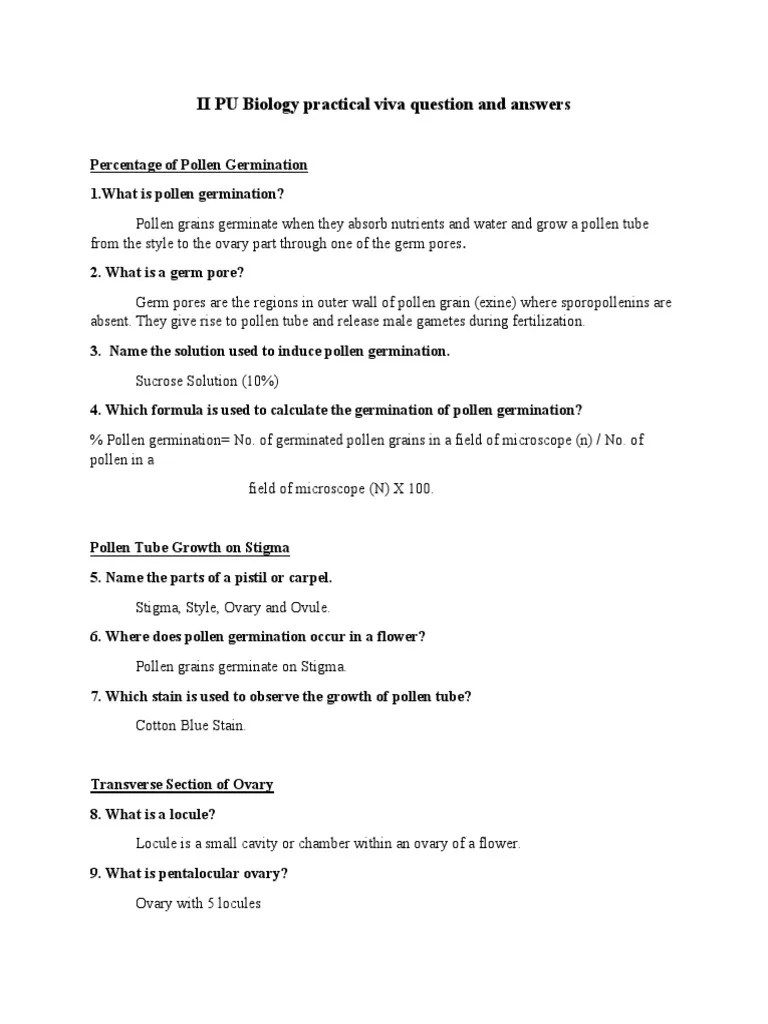 II PU Biology Practical Viva Question and Answers PDF Mitosis Pollen
