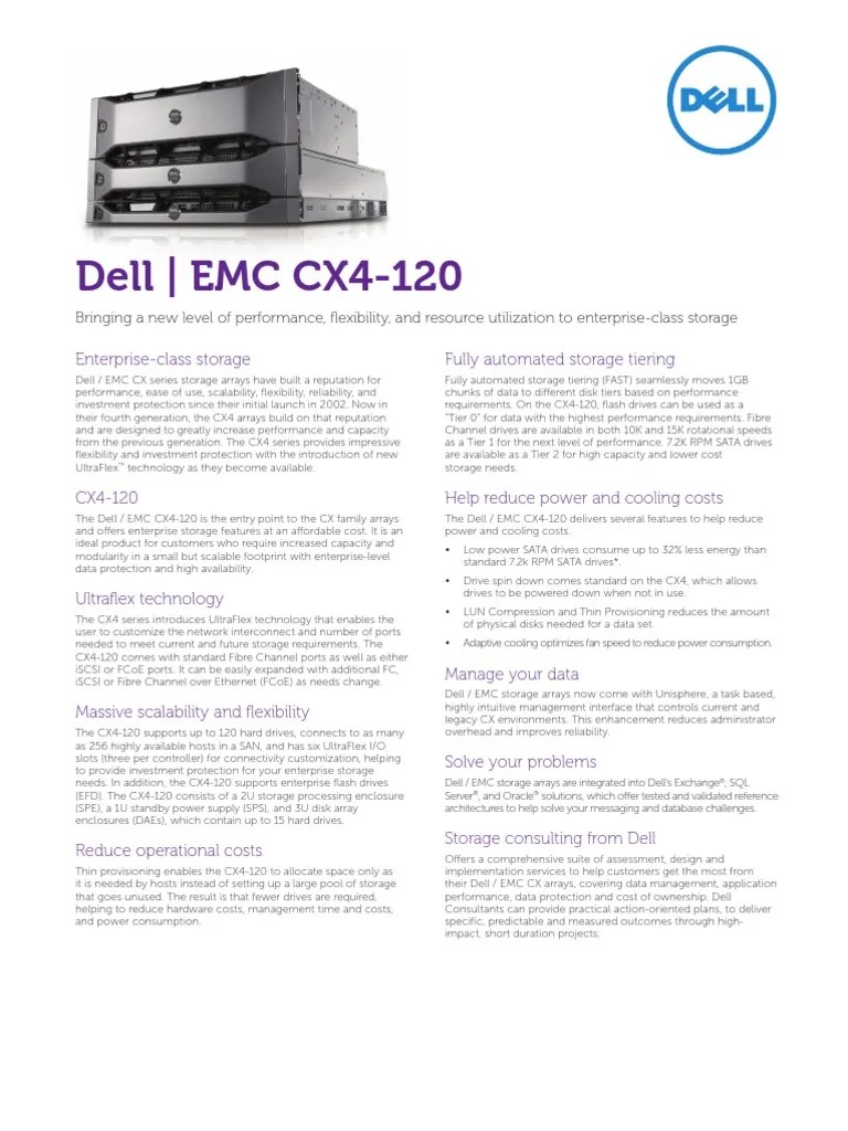 Dell Emc Cx4120 Spec Sheet Computer Architecture Electronic