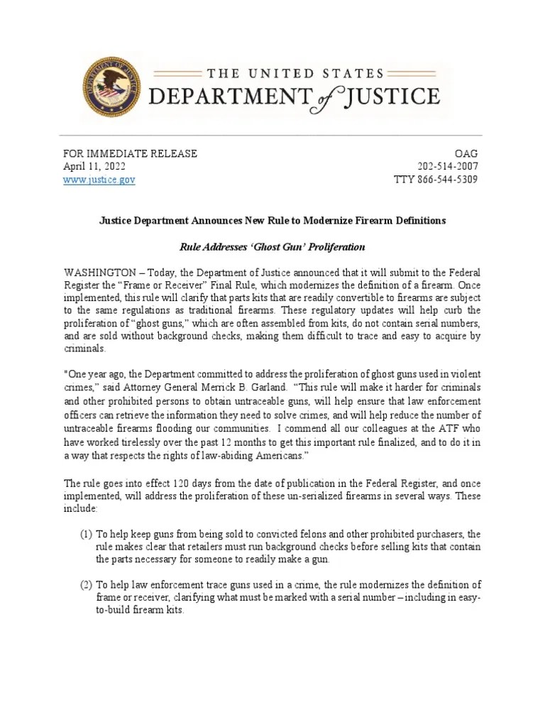 Definition of "Frame or Receiver" and Identification of Firearms, ATF