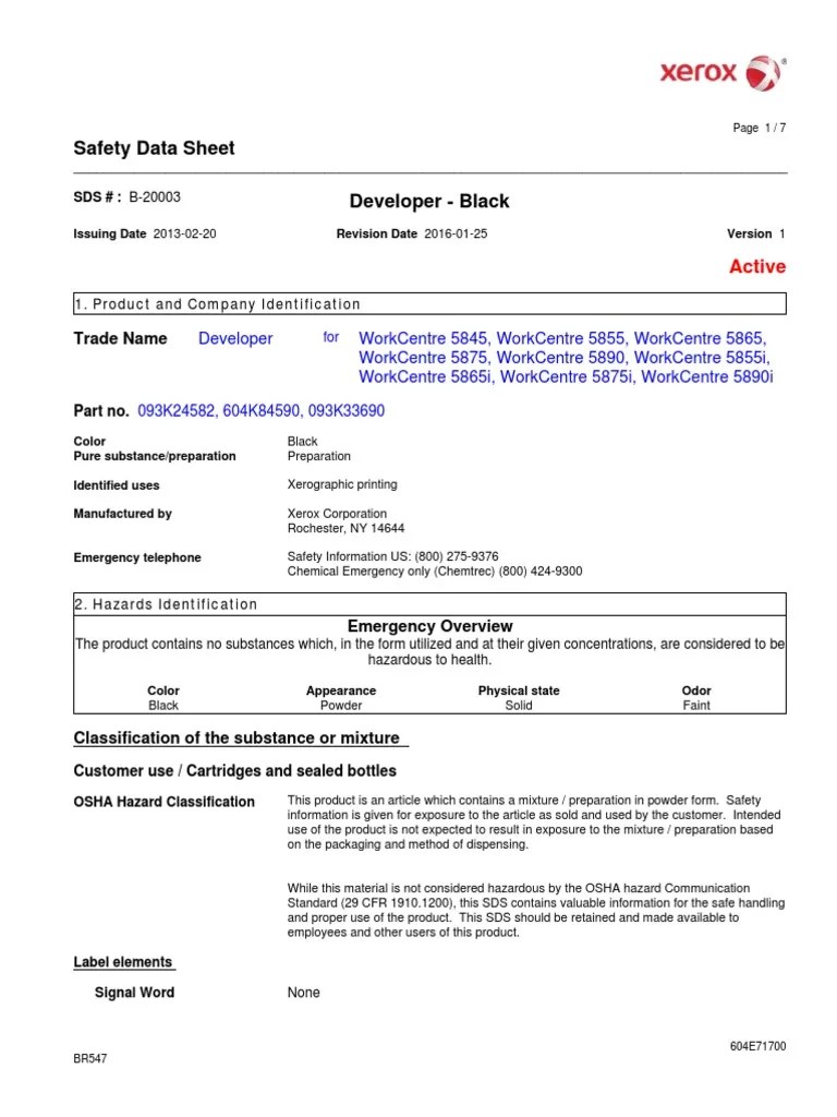Xerox Safety Data Sheet B20003.enUs Developer PDF Superfund