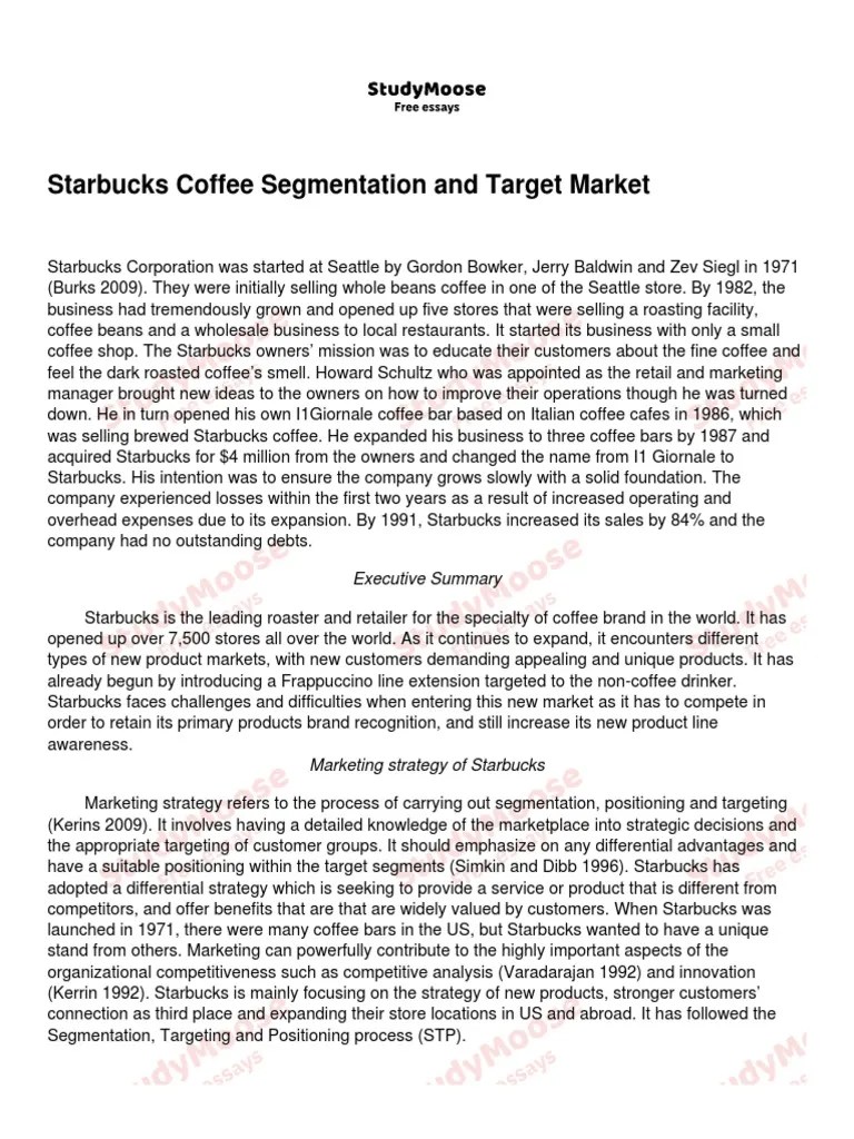 Starbucks Coffee Segmentation and Target Market PDF Market