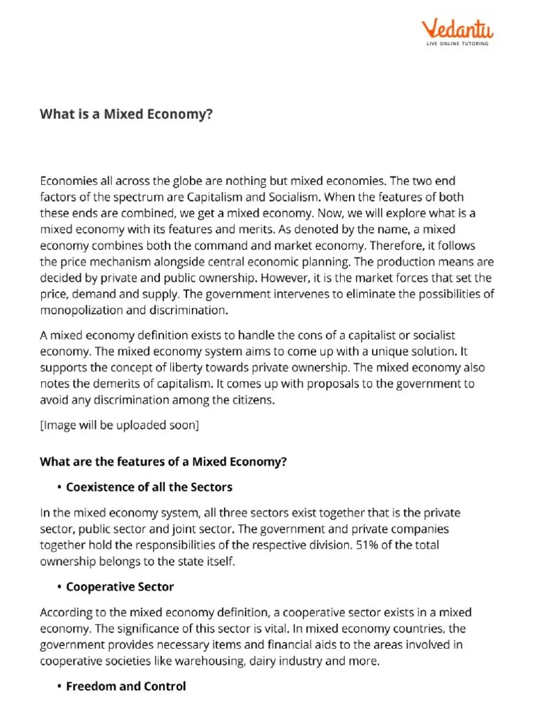 Mixed Economy Definition, Features and Merits PDF