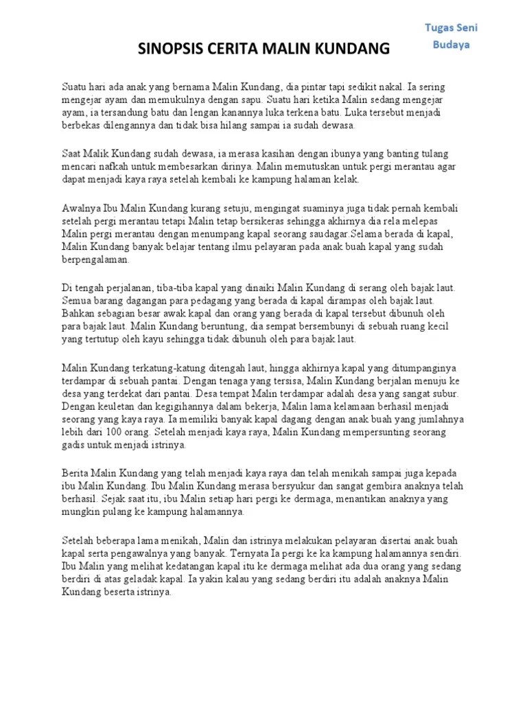 Sinopsis Cerita Rakyat Malin Kundang Singkat