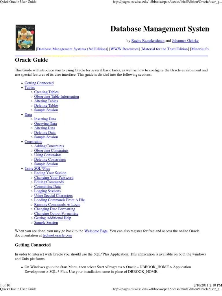 Quick Oracle User Guide | PDF | Relational Database | Oracle Database