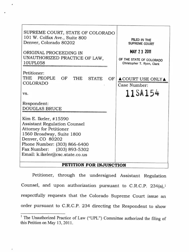 Petition for Injunction Practice Of Law Complaint