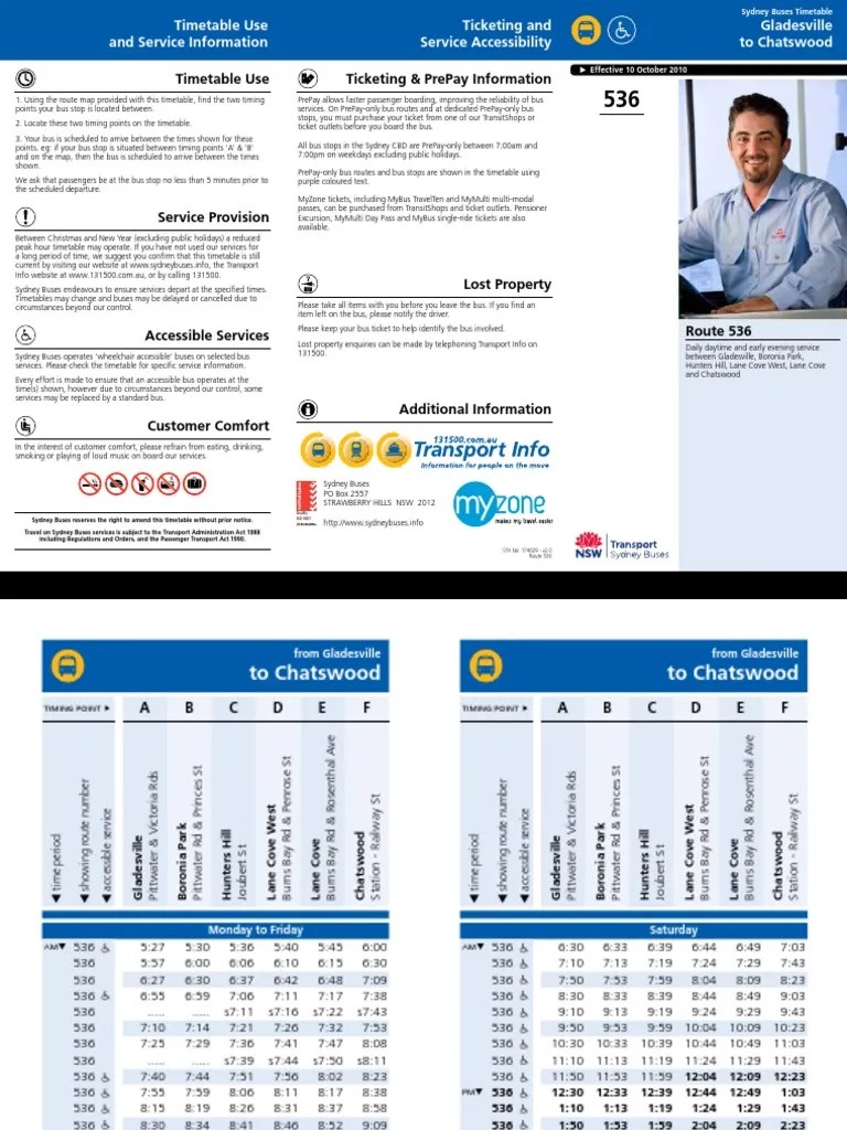 Sydney Buses Timetable Gladesville to Chatswood Route 536 PDF Bus