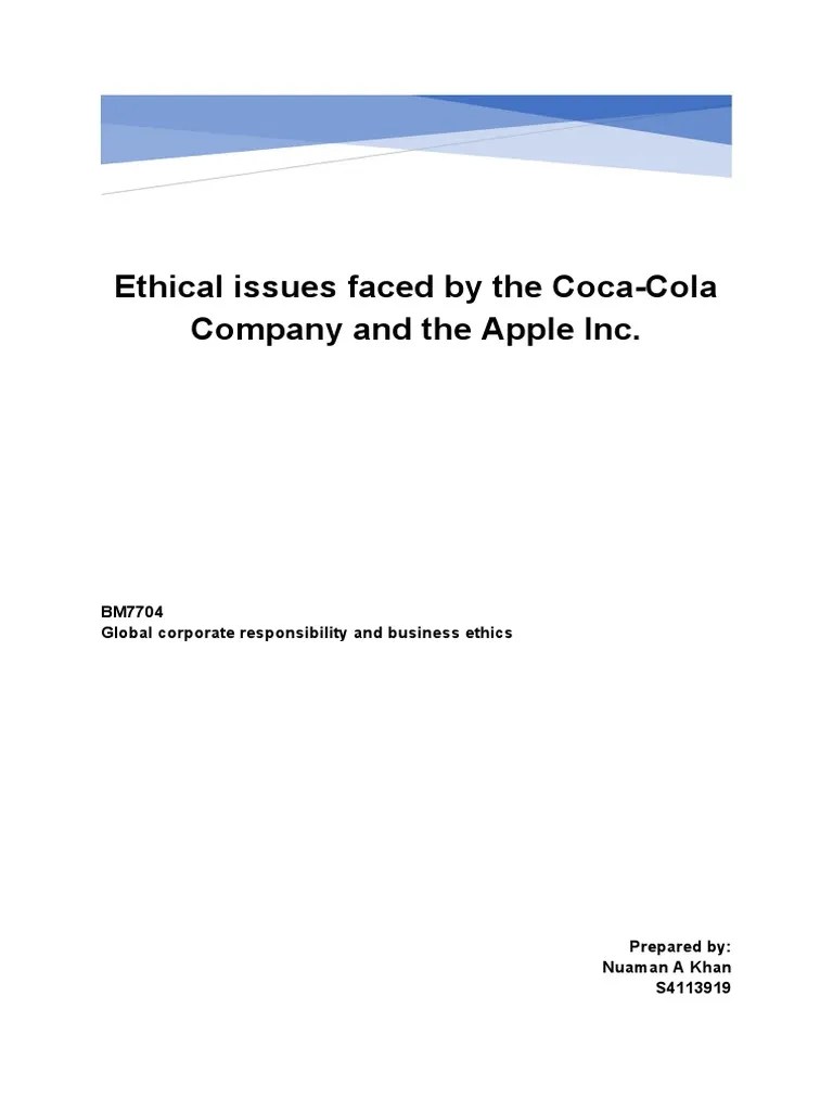 Ethical Issues Faced by The CocaCola Company and The Apple Inc PDF