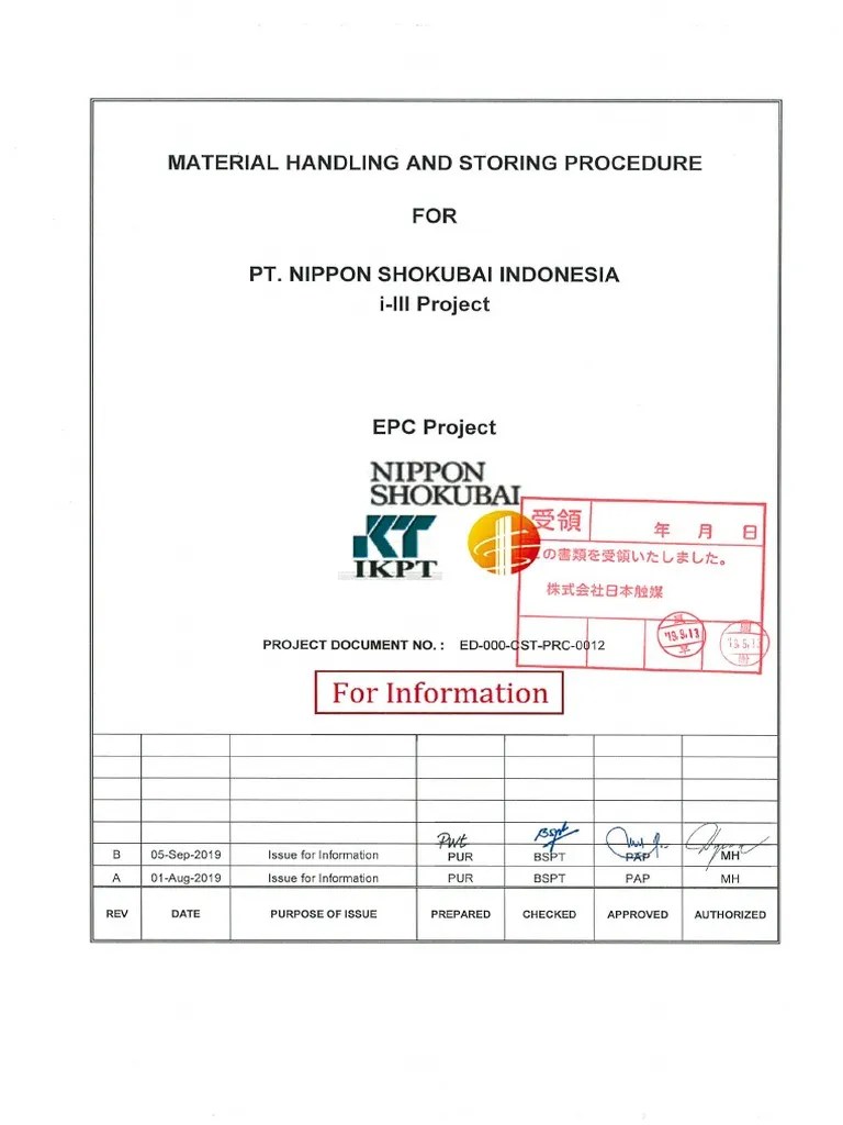 ED 000 CST PRC 0012 B Material Handling and Storing Procedure PDF