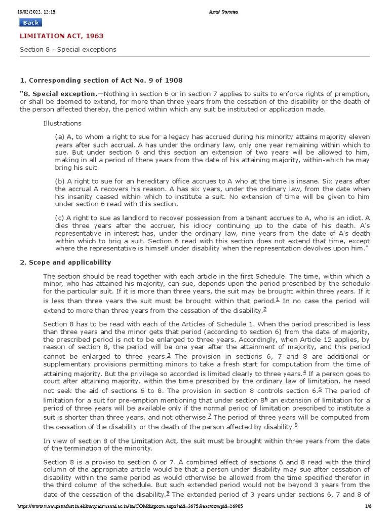 Section 8 Limitation Act PDF Lawsuit Statute Of Limitations