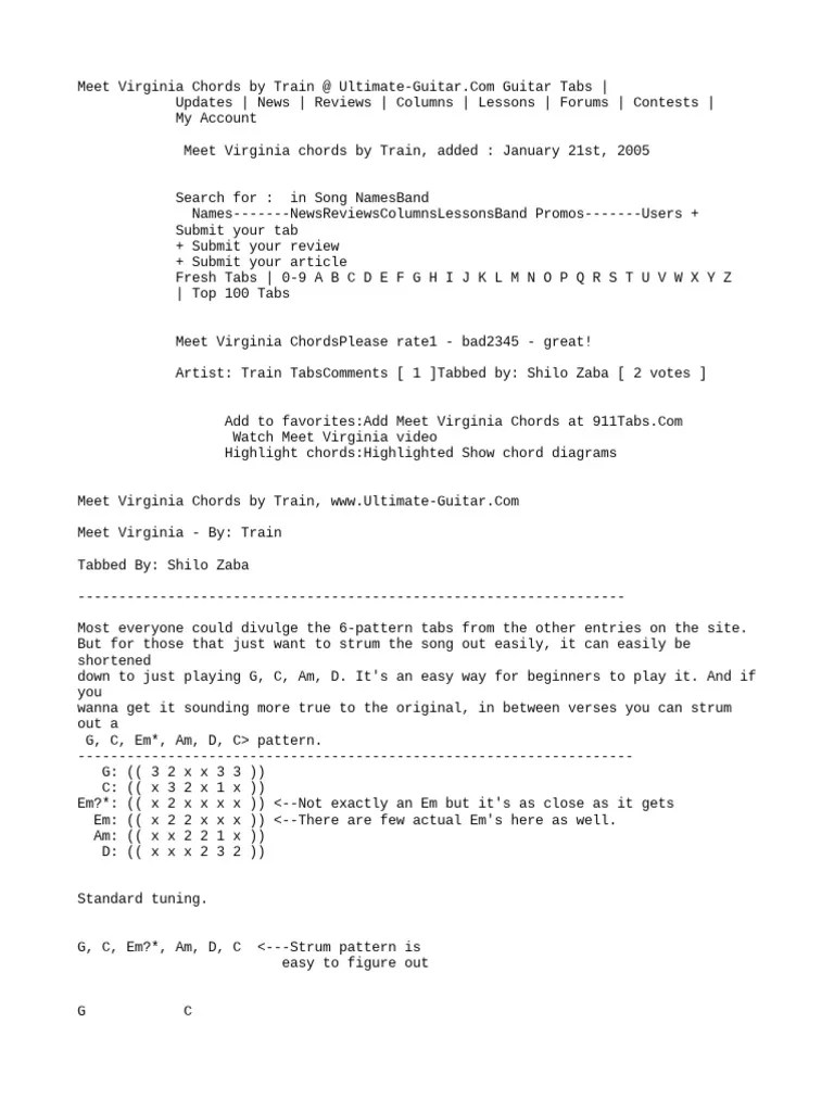 Meet Virginia Chords by Train PDF Songs
