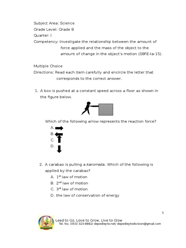 Grade 8 Science Test Items | PDF | Sound | Force