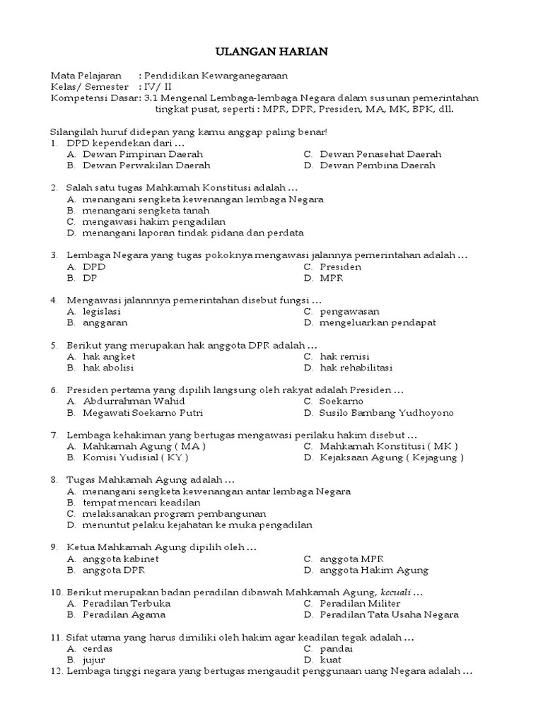 Ulangan Harian PKN | PDF