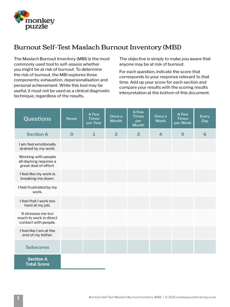 Burnout SelfTest Maslach Burnout Inventory (MBI) Questions PDF