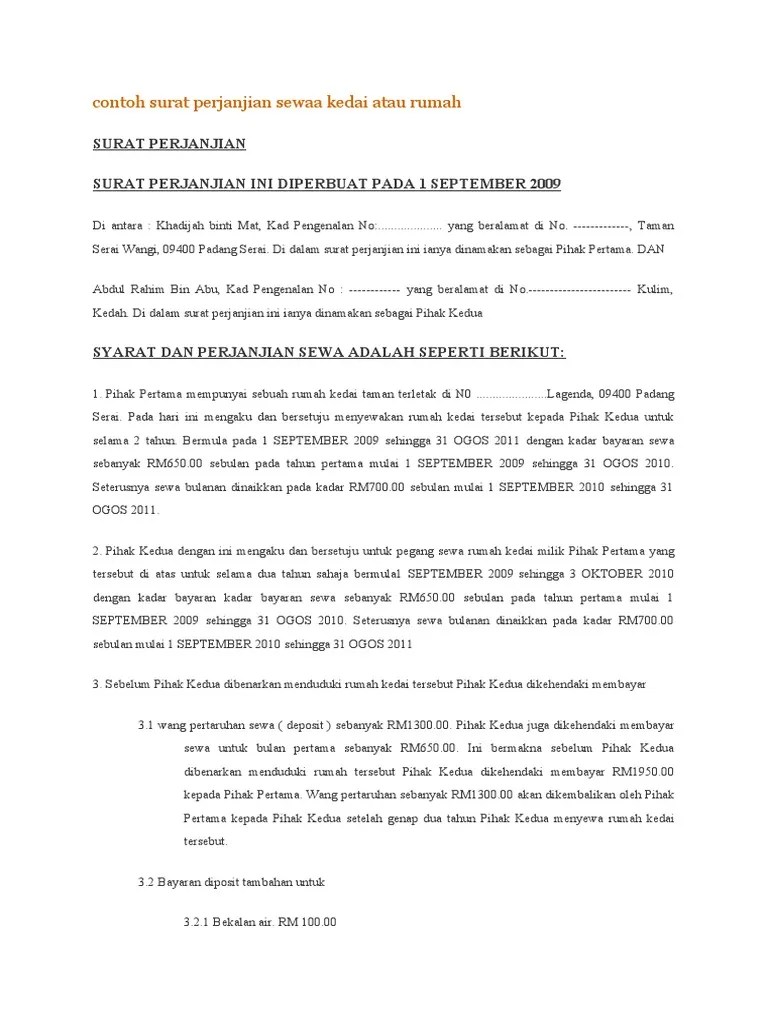 Kalau penyewa tak bayar jugak sila buat negotiation dulu. Contoh Surat Agreement Sewa Kedai - Download Kumpulan Gambar