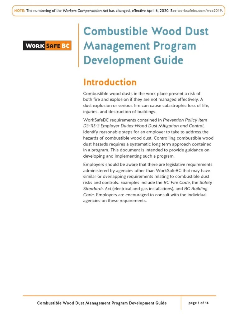 Combustible Wood Dust Management Program Development Guide D31153