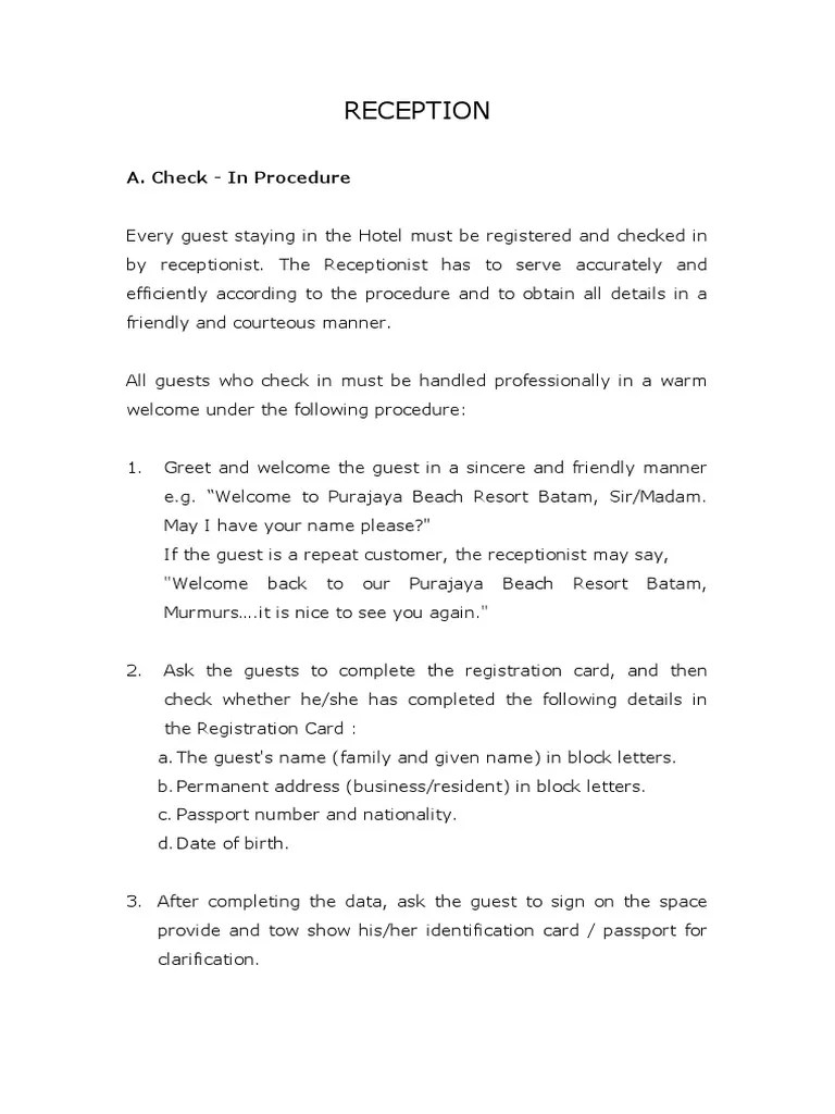 Reception SOP PDF Credit Card Payments